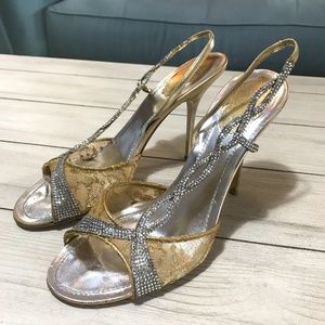 Rene Caovilla Gold Lace and Silver Accent Pumps